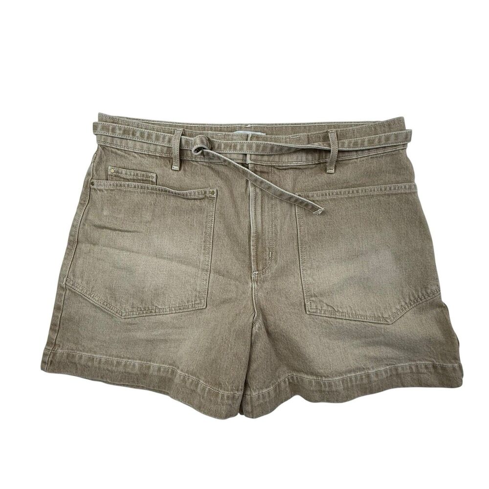 LOFT NEW Patch Pocket Acid Wash Denim Shorts 32/14 Brown Women Belted Jean